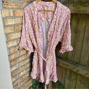 Floral Pink and Green Women's Robe